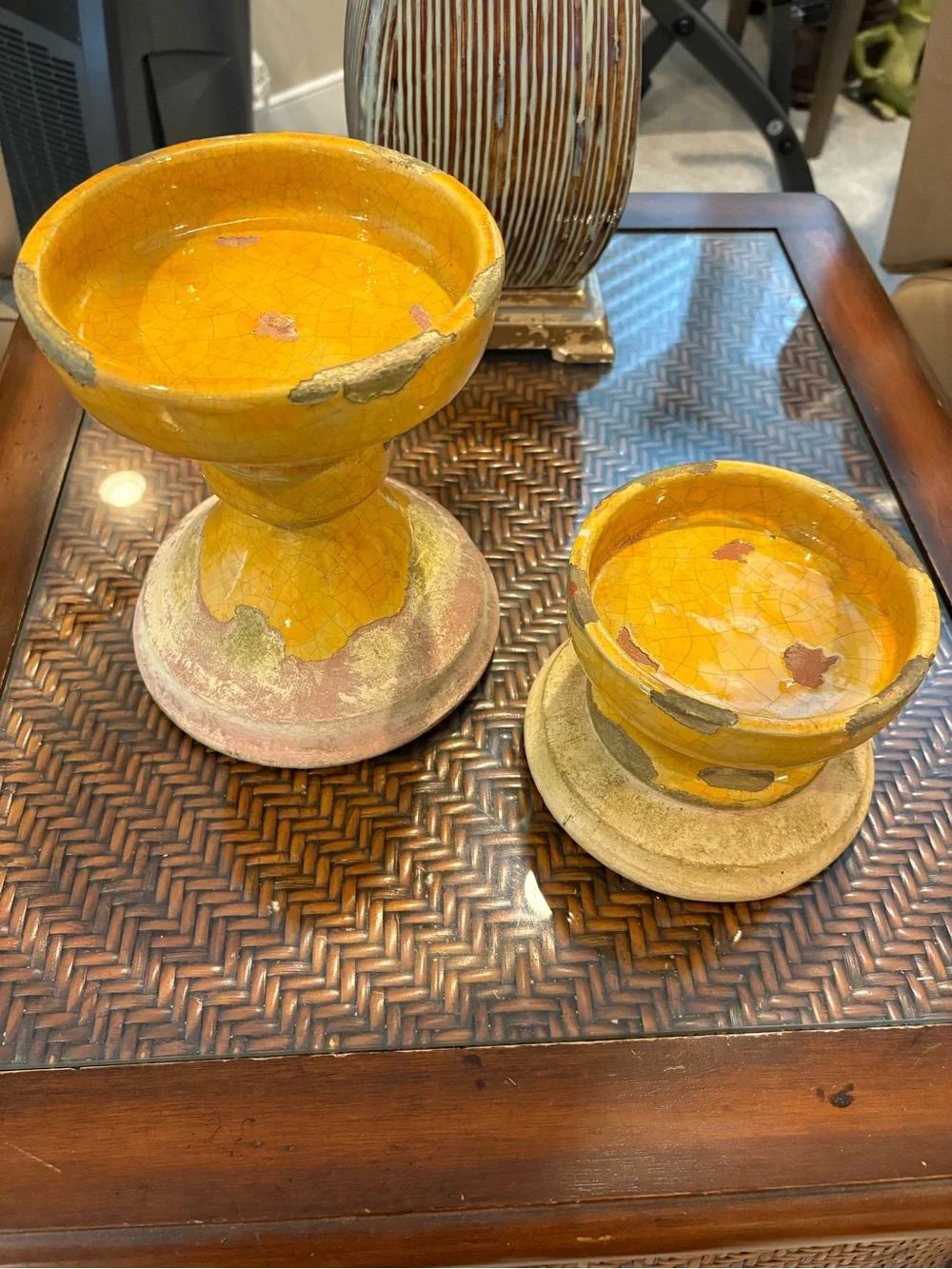 Pottery Barn Yellow Pedestal Set